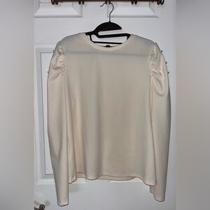 Ann Taylor Cream Blouse with Pearl Details Large Petite